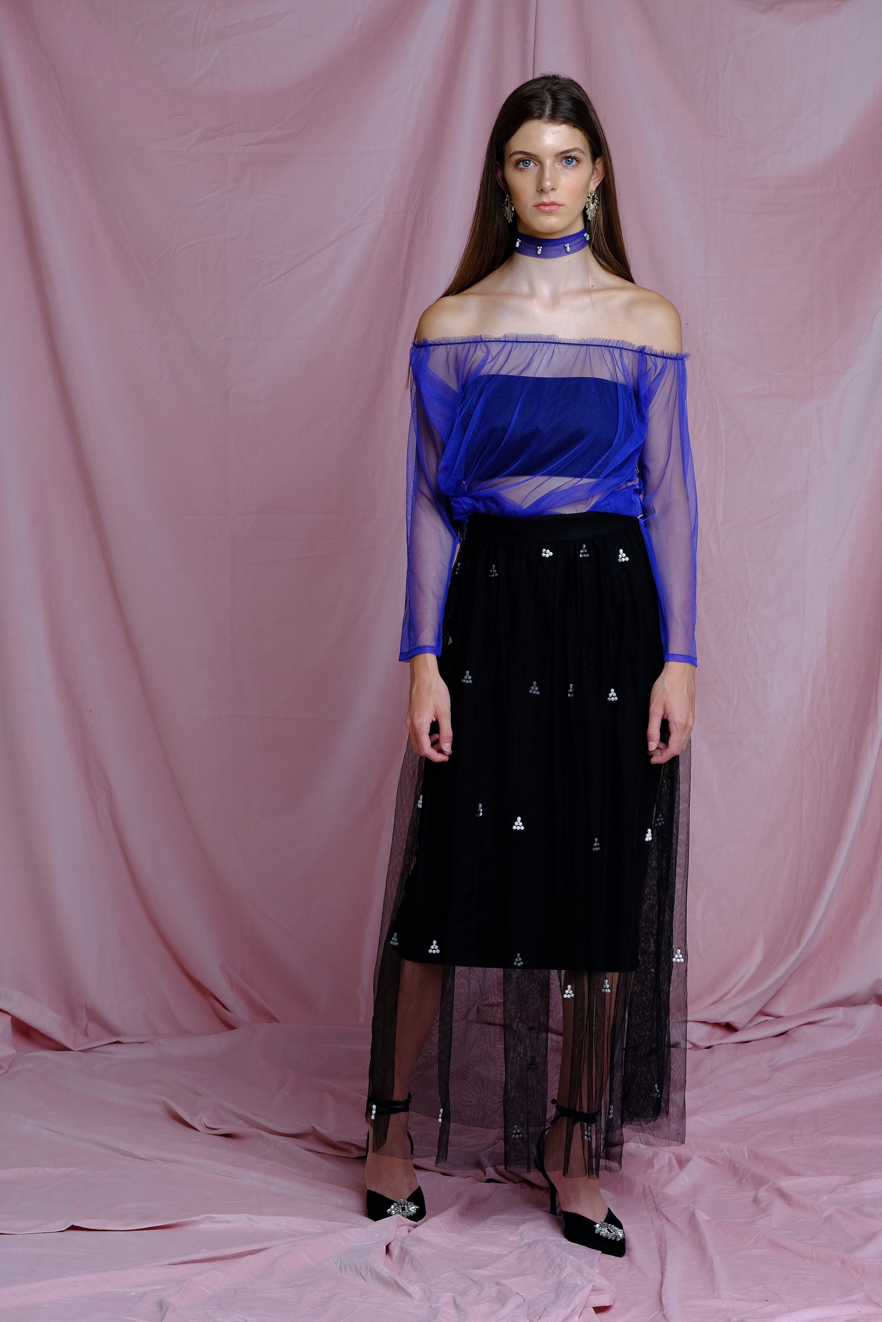 Black Tulle Skirt With Pearls