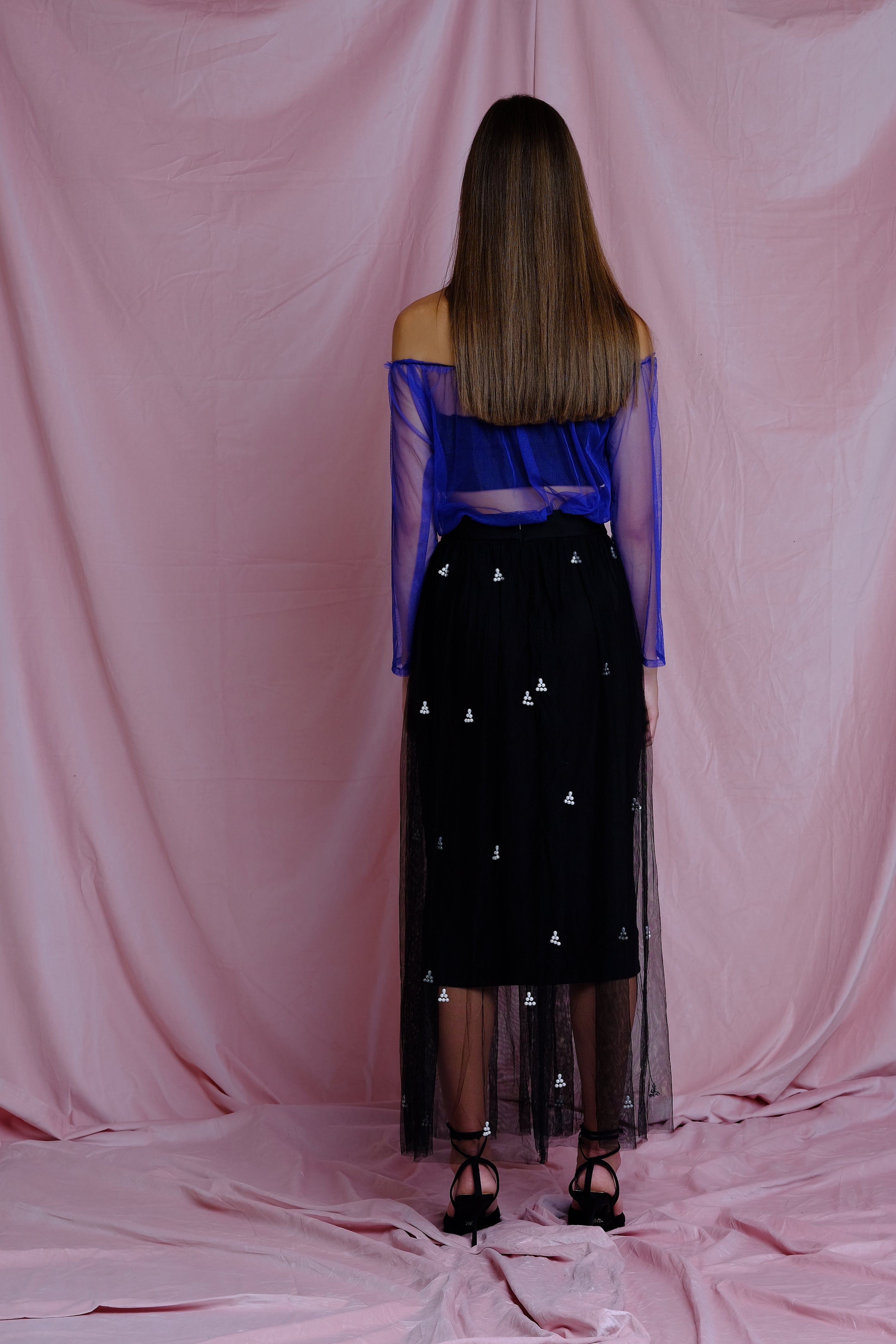 Black Tulle Skirt With Pearls