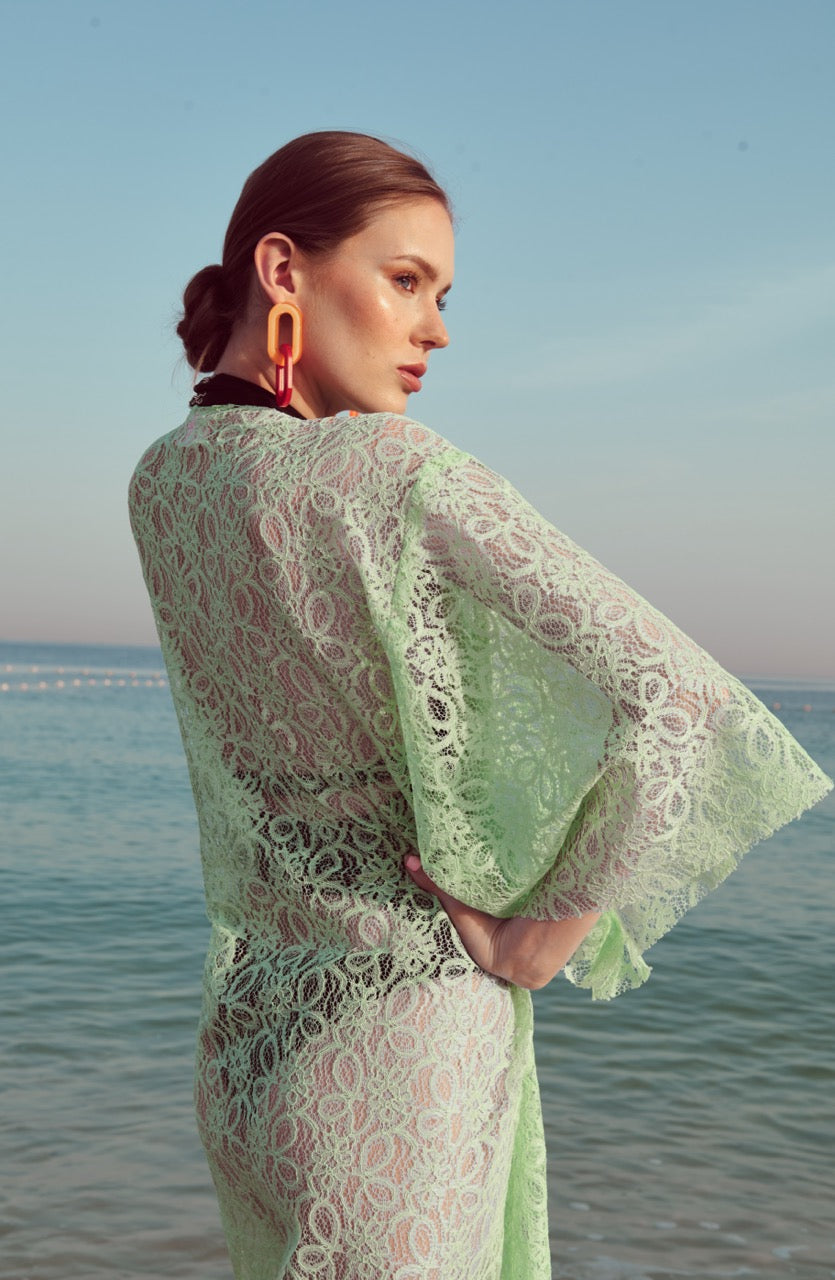 Mint Green Lace Kimono