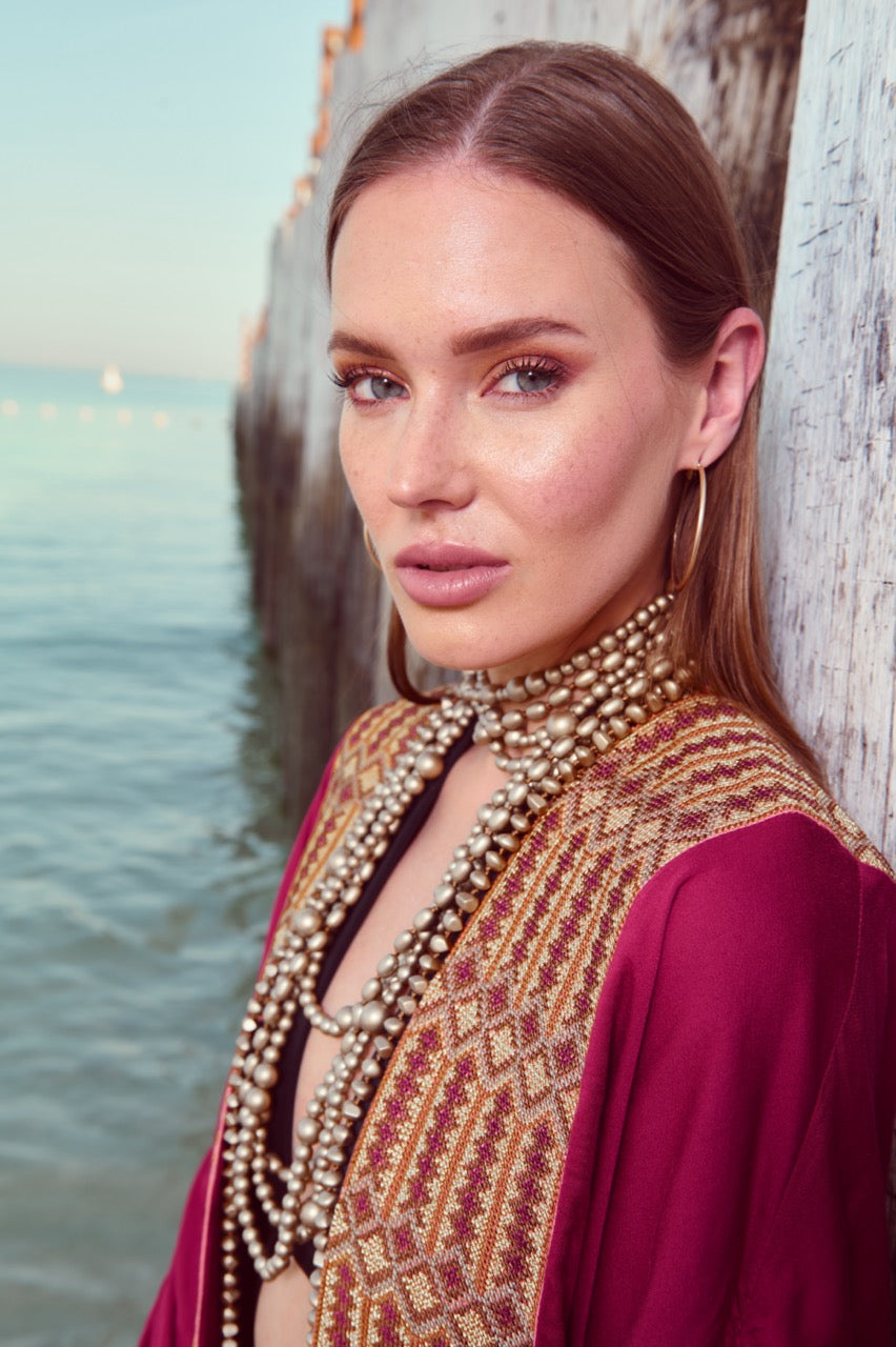 Heavy Embroidered Maroon Kimono