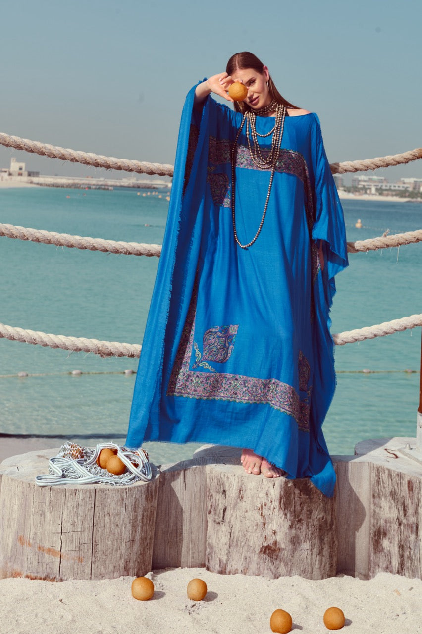 Blue Kaftan with Embroidery