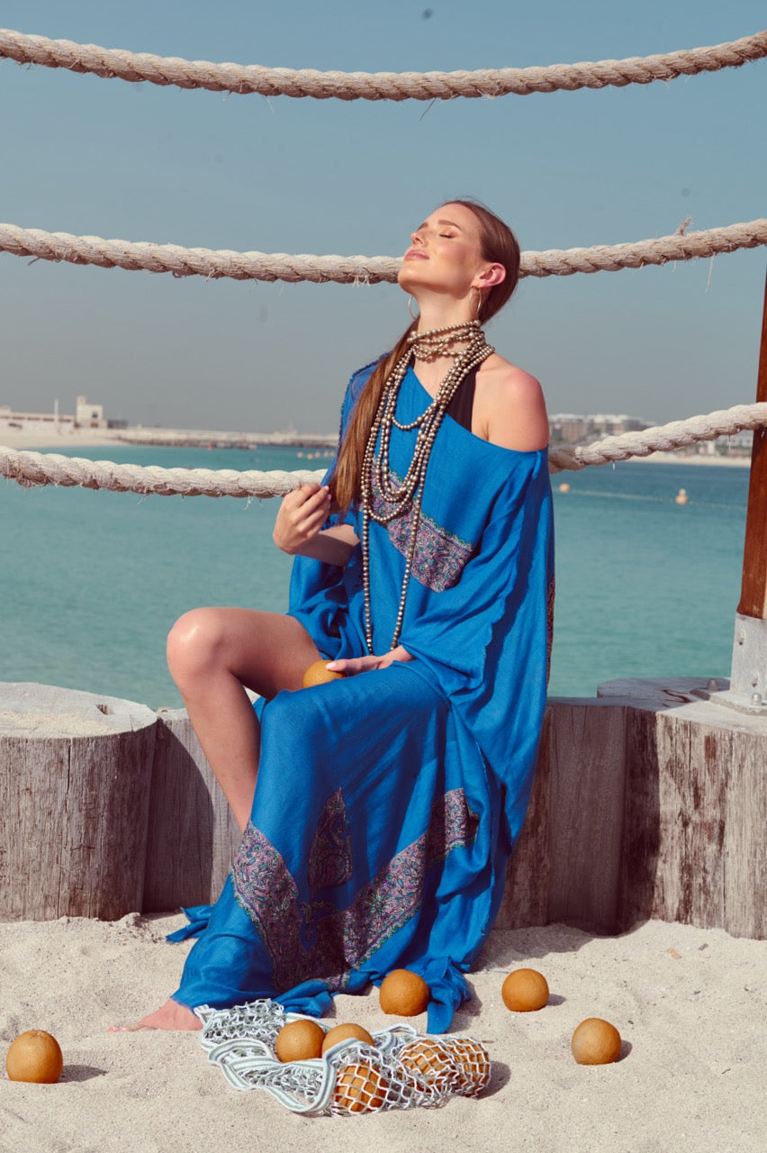 Blue Kaftan with Embroidery