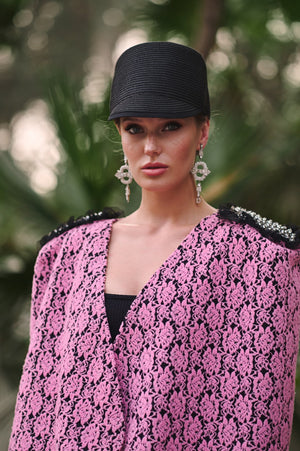 Pink Flower Velvet Cape with shoulder accents
