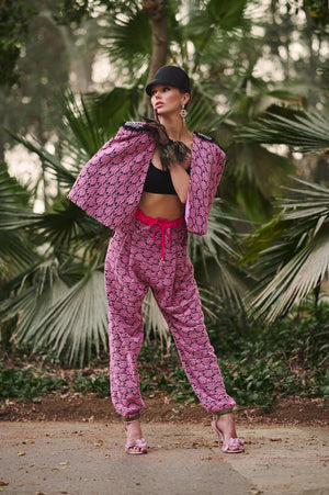 Pink Flower Velvet Leggings