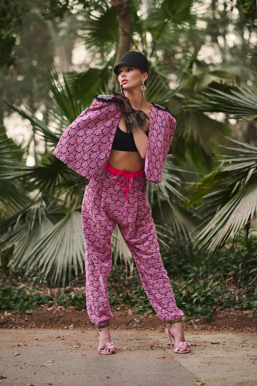 Pink Flower Velvet Leggings