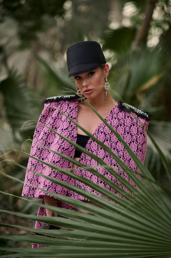Pink Flower Velvet Cape with shoulder accents