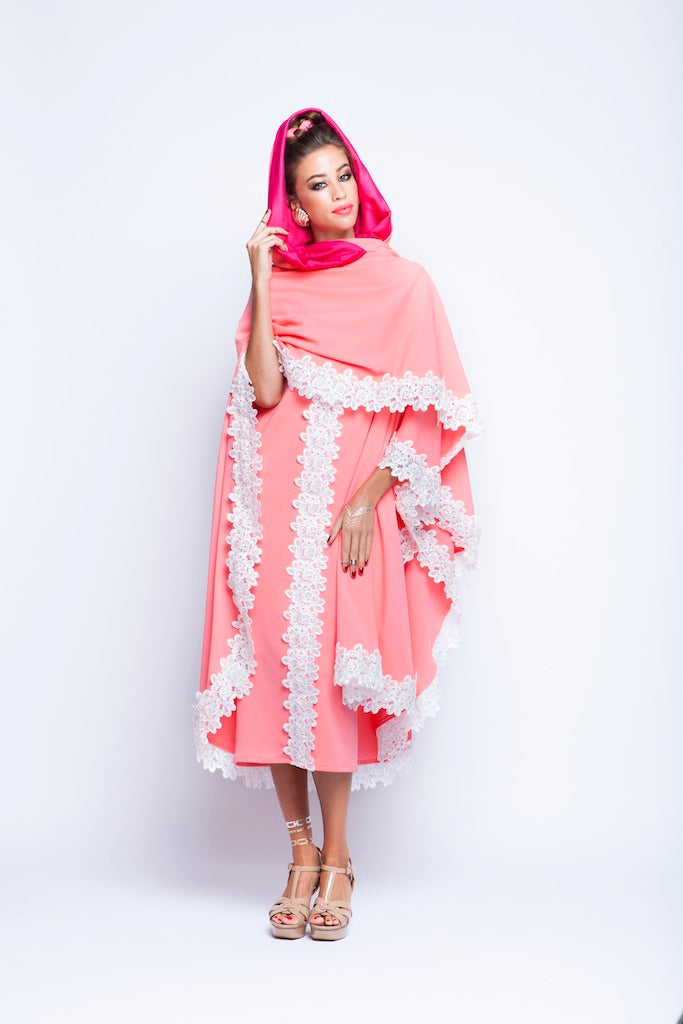 Baby Pink Puncho Wrap Cape With White Lace and small pearls