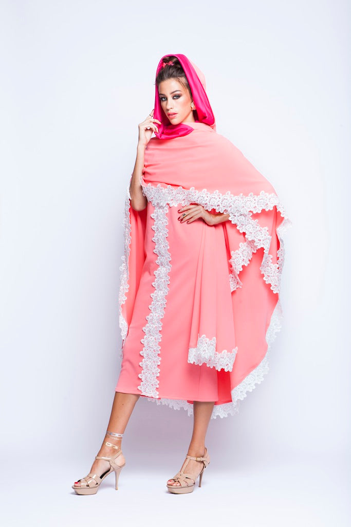 Baby Pink Puncho Wrap Cape With White Lace and small pearls