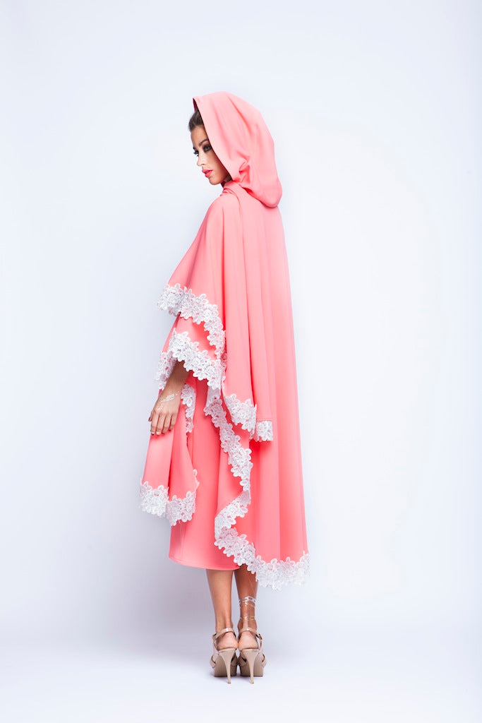 Baby Pink Puncho Wrap Cape With White Lace and small pearls