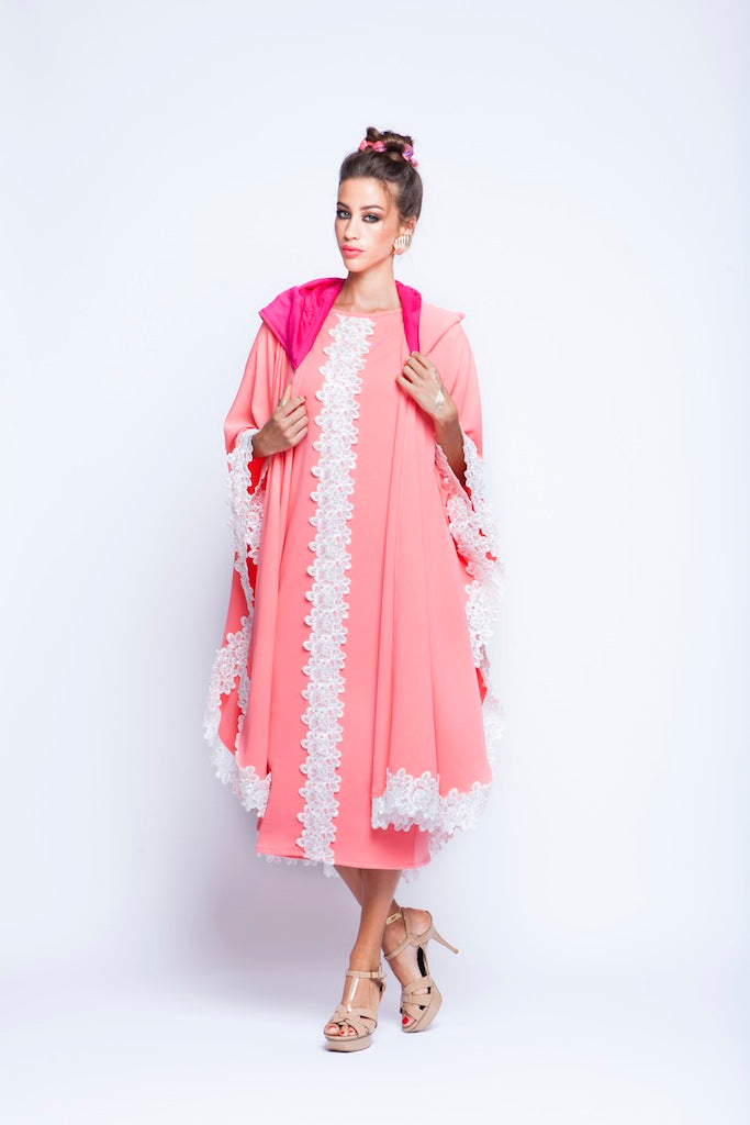 Baby Pink Puncho Wrap Cape With White Lace and small pearls