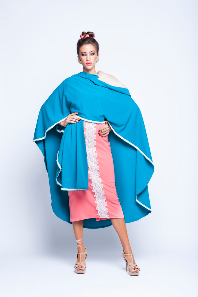 Baby Blue Puncho Wrap Cape With Pearls