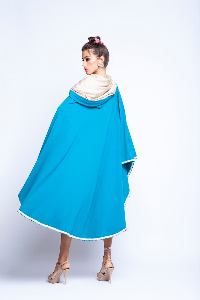 Baby Blue Puncho Wrap Cape With Pearls