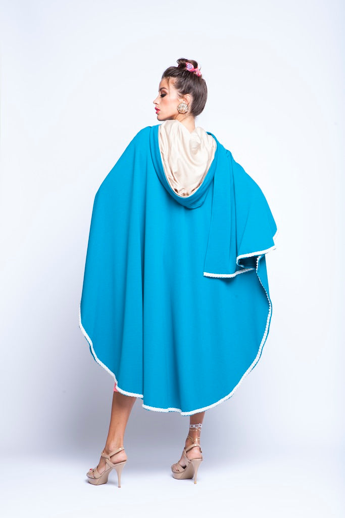 Baby Blue Puncho Wrap Cape With Pearls