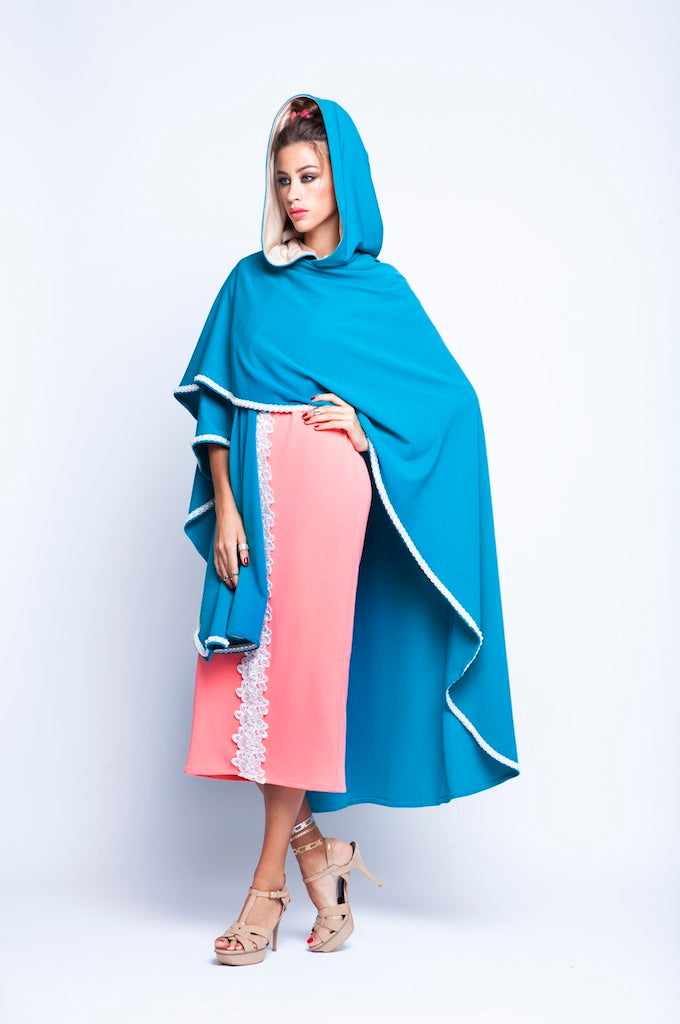 Baby Blue Puncho Wrap Cape With Pearls