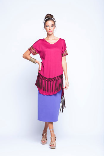 Maroon Top With Fringes