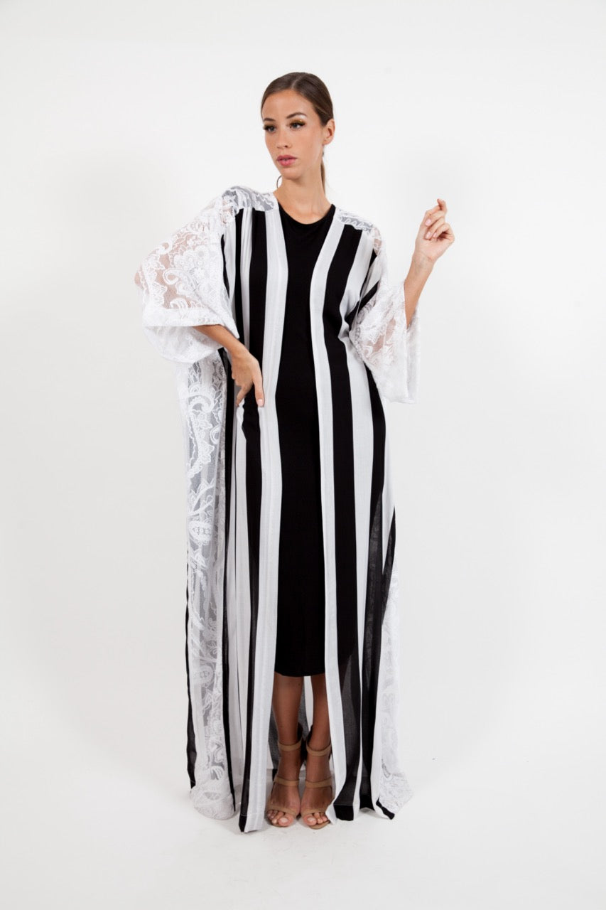 Black & White Stripe Lace Kimono