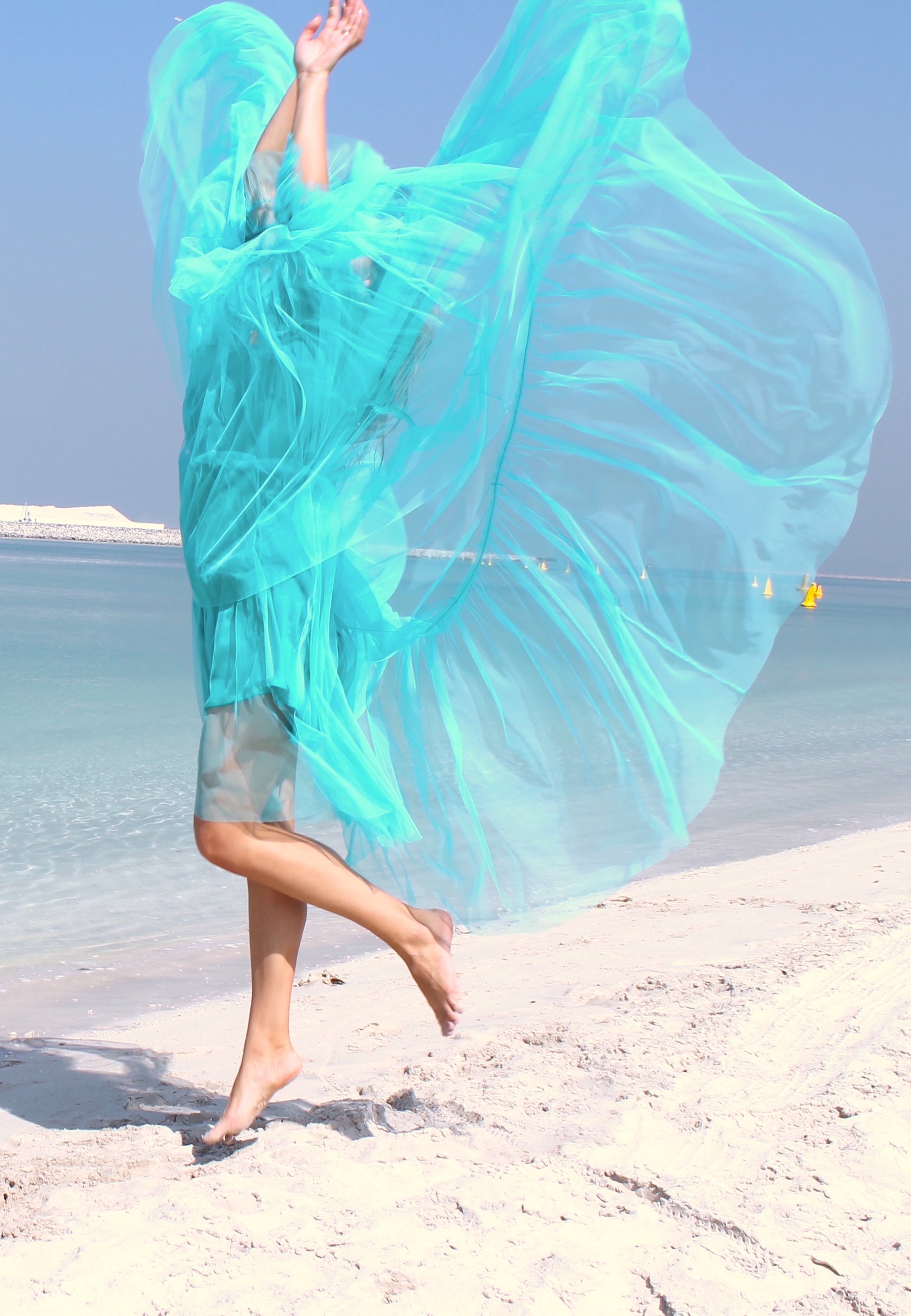 Turquoise Adjustable Offshoulder Tulle Princess Dress with Pearls