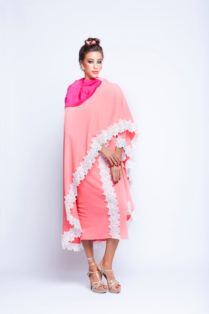 Baby Pink Puncho Wrap Cape With White Lace and small pearls