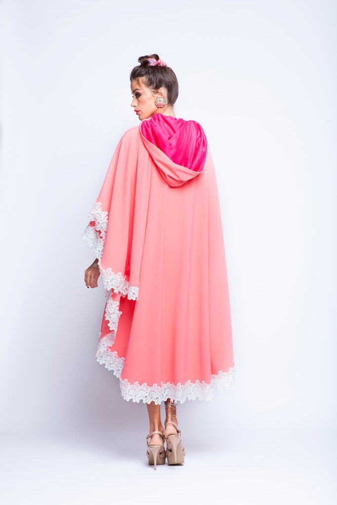 Baby Pink Puncho Wrap Cape With White Lace and small pearls