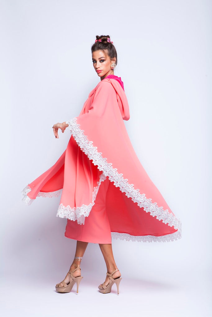 Baby Pink Puncho Wrap Cape With White Lace and small pearls