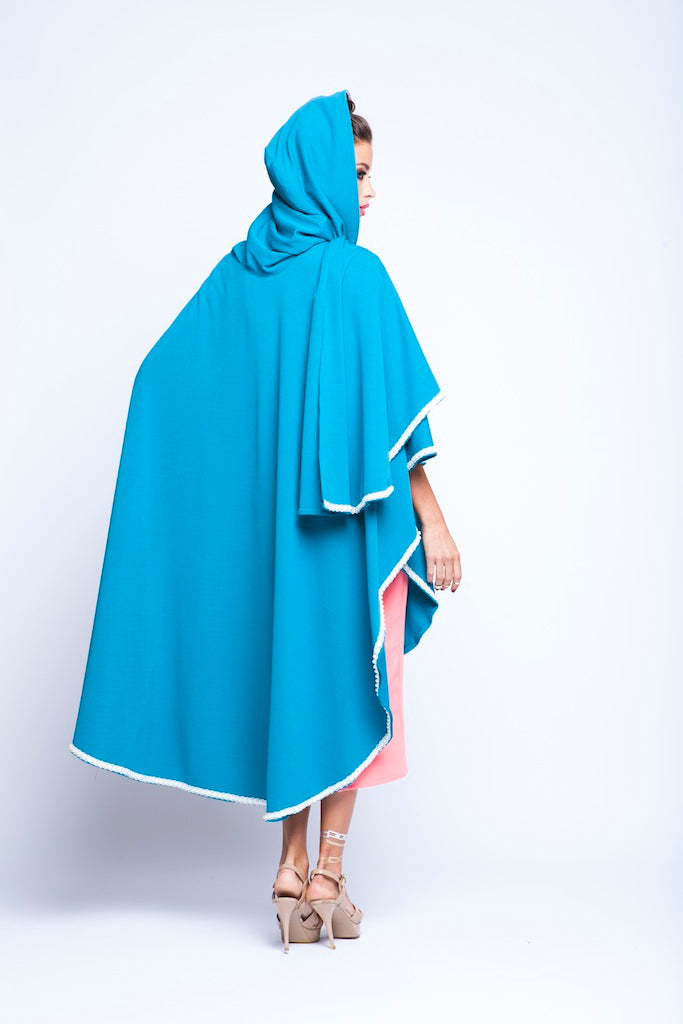 Baby Blue Puncho Wrap Cape With Pearls