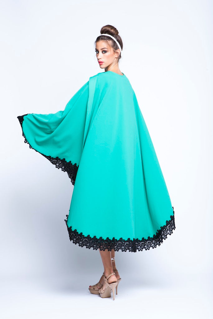 Green Puncho Wrap Cape With Black Lace