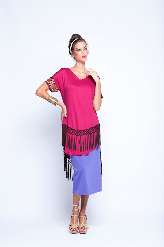 Maroon Top With Fringes