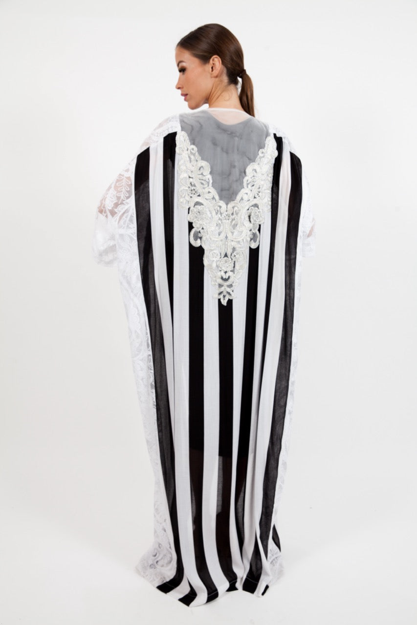 Black & White Stripe Lace Kimono